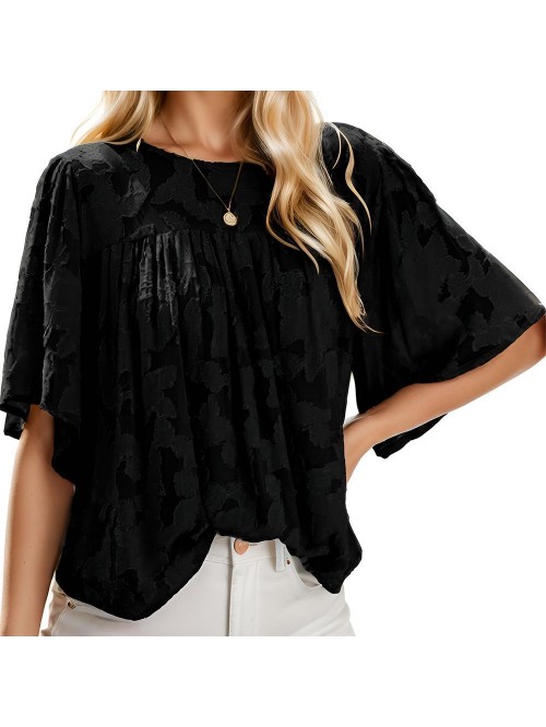 Weardear Womens 3/4 Bell Sleeve Blouse Crew Neck L...