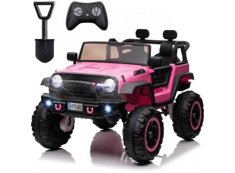 Funcid 24V 2-Seater Kids Ride on Truck Electric Car with Remote Control and Bluetooth 4WD/2WD Switchable 7AH Battery Powered Ride on Toy w/ 4x100W Motor, 3 Speeds, LED Lights, Spring Suspension, Red